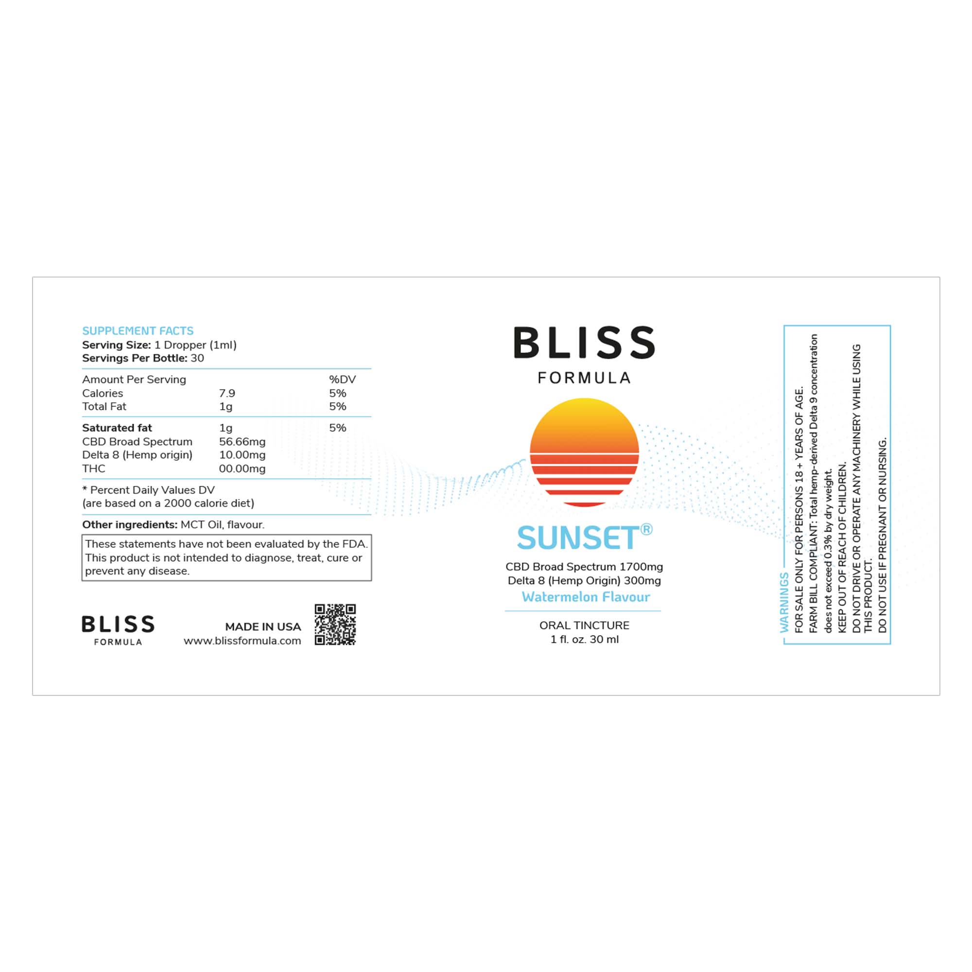 SUNSET® 30ml Tincture (1700mg Broad Spectrum CBD + 300mg Delta 8)