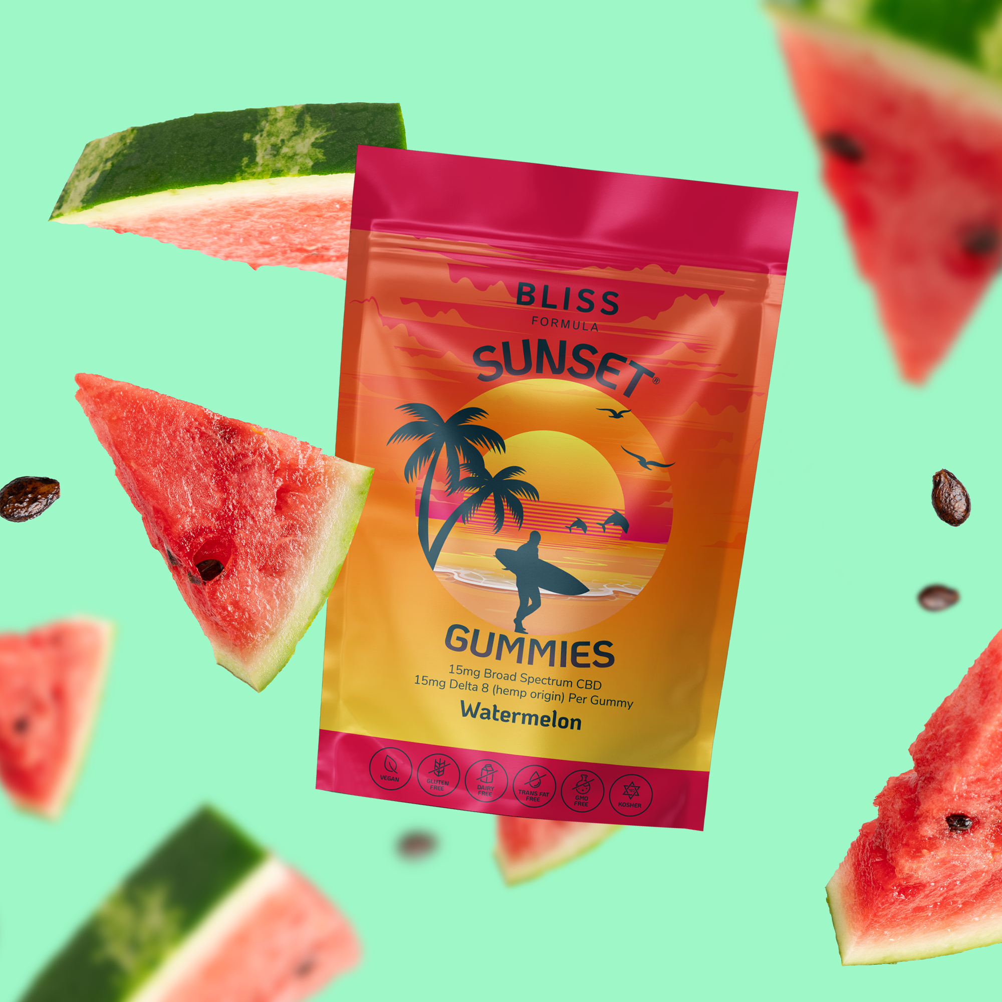 SUNSET® Gummies 30 Pieces (450mg Broad Spectrum CBD + 450mg Delta 8) 2 x Pack