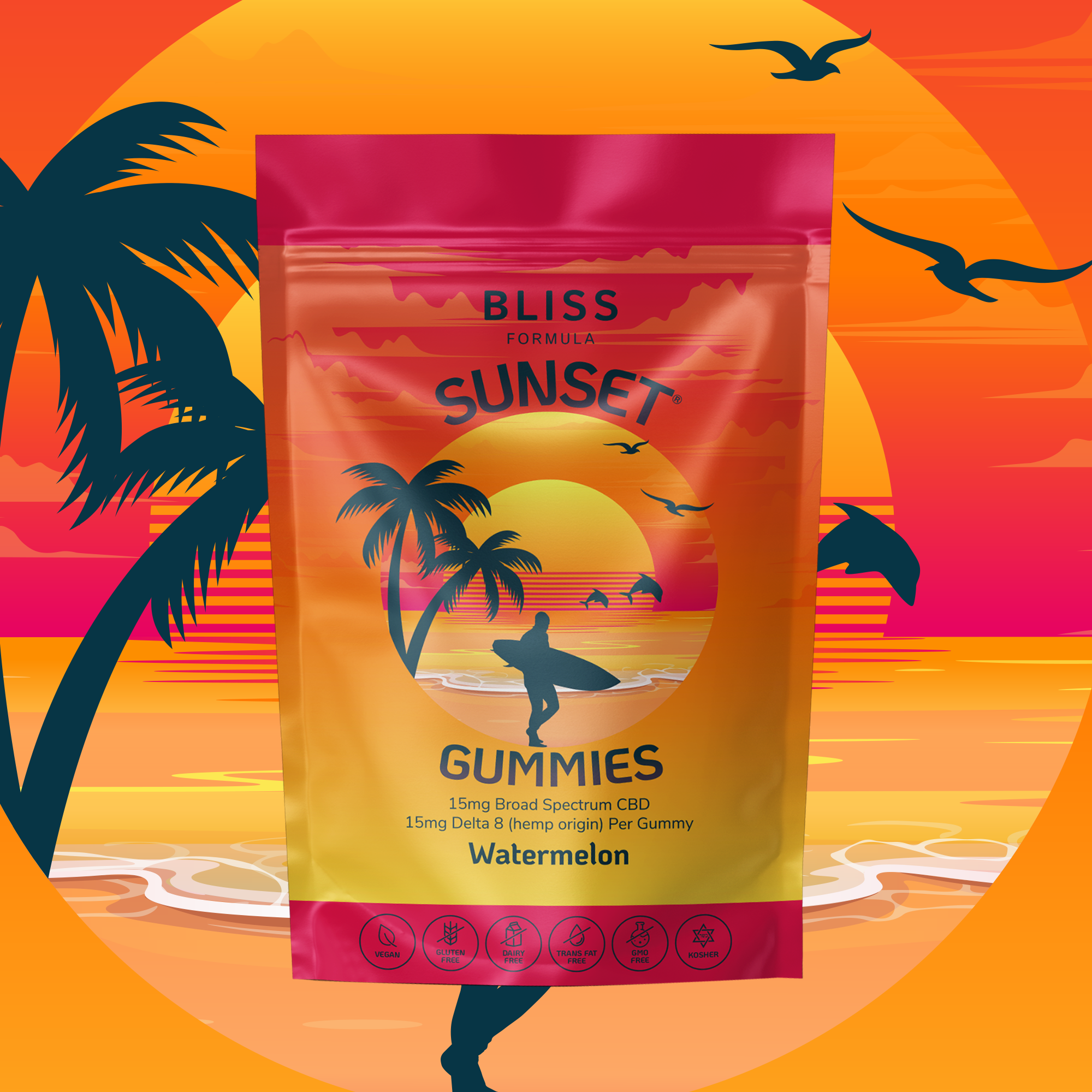SUNSET® Gummies 15 Pieces (225mg Broad Spectrum CBD + 225mg Delta 8)
