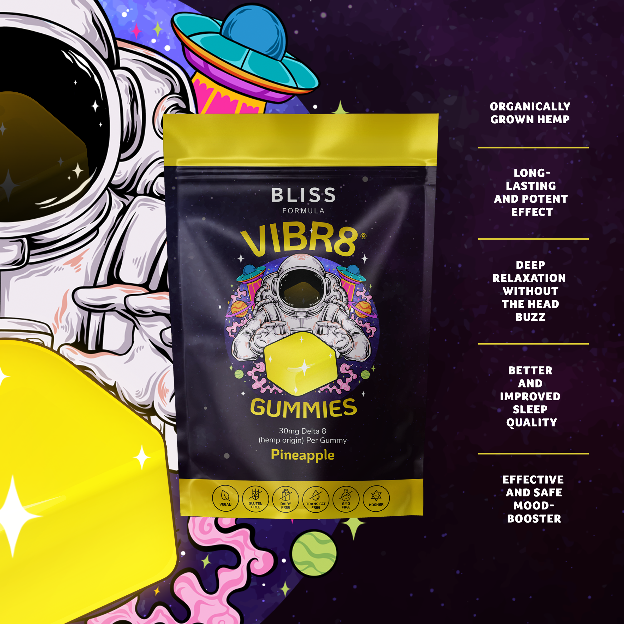 VIBR8® Gummies 15 Pieces (750mg Total Delta 8)